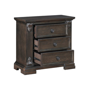 English Elm Elegant Cornwall 3-Drawer Nightstand Espresso Finish with Corbel Pilasters, Oak Veneer, Flat Black Knobs, Traditional Bedside Accent 35x18.5x33.5 inches B011P224821