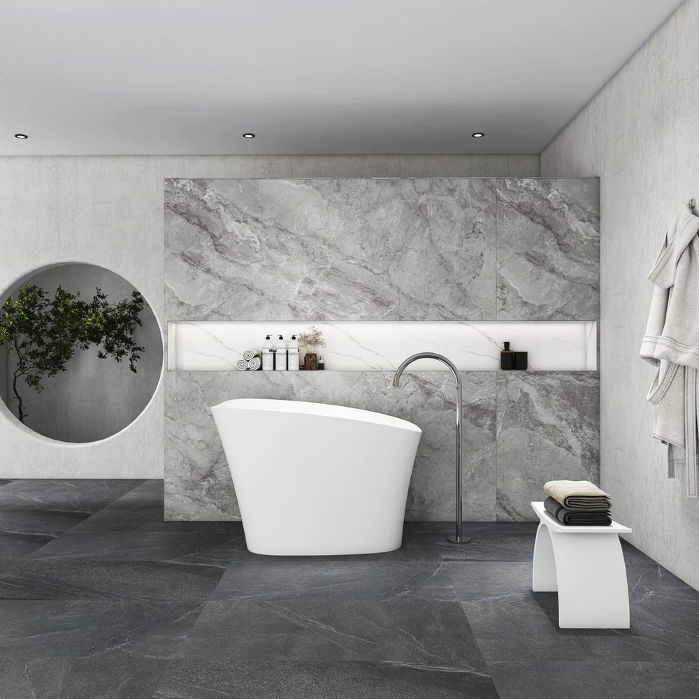 English Elm 51-inch Solid Surface Freestanding Soaking Tub with Integrated Seat Matte White Finish W1613P410199