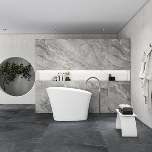 English Elm 51-inch Solid Surface Freestanding Soaking Tub with Integrated Seat Matte White Finish W1613P410199