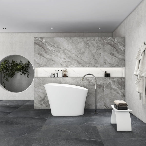 English Elm 51-inch Solid Surface Freestanding Soaking Tub with Integrated Seat Matte White Finish W1613P410199