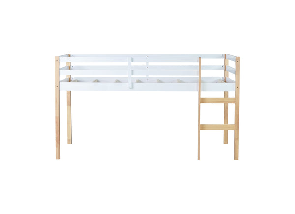English Elm Solid Twin Loft Bed Natural-White Rubberwood with Ladder, Strengthened Slats, Storage-Ready Design W504P233031