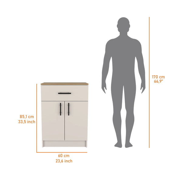 English Elm Ivory Compact 2-Door Kitchen Pantry with Drawer — Space-Saving Melamine Cabinet in Natural Oak Finish B062P227649