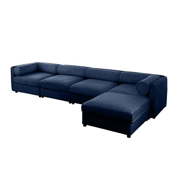 English Elm Modular 4-Seat Sectional Sofa With Ergonomic Backrests, Storage & Versatile Blue Design For Comfort W714S01053