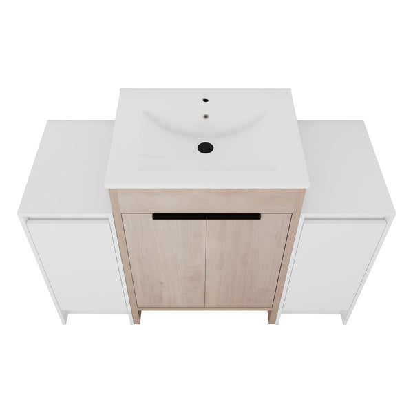 English Elm 48 Inch Freestanding Bathroom Vanity With Ceramic Sink, Adjustable Shelves & Soft-Close Doors W999S00312