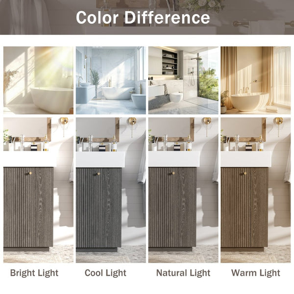 English Elm [video]21.6" Freestanding Bathroom Vanity Ceramic Sink Wavy Door Mdf Cabinet Small Bath Dark Gray N729P285504G