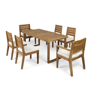 English Elm Christopher Knight Home® - Outdoor Acacia Wood 7-Piece Dining Set With Water-Resistant Cushions For Stylish Patio Gatherings N773OD00010B