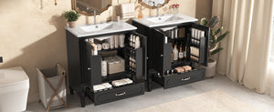 English Elm Christopher Knight Home® - 60" Bathroom Vanity Double Sink Freestanding Set with Ceramic Tops, Ample Adjustable Storage Black N759S313313B