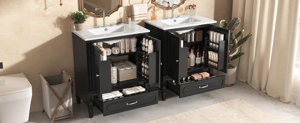 English Elm Christopher Knight Home® - 60" Bathroom Vanity Double Sink Freestanding Set with Ceramic Tops, Ample Adjustable Storage Black N759S313313B