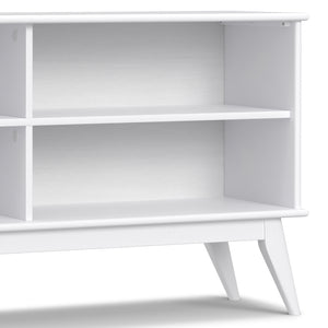 English Elm Draper Mid Century Low Bookcase with Solid Wood Craftsmanship, Tapered Legs & Four Open Shelves for Stylish Storage and Display White B136P238614