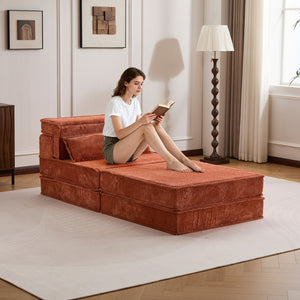 English Elm Compression Modular Floor Sofa Bed – Versatile, Cozy, No Assembly Required With Pillow & Ottoman, Orange W3723S00042