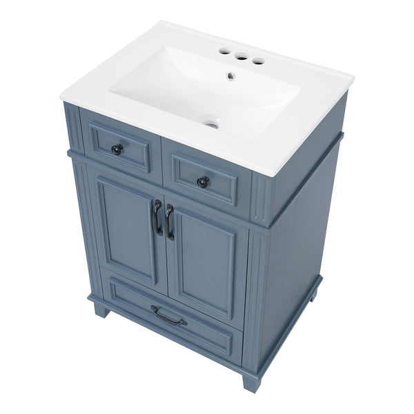 English Elm 24'' Retro Bathroom Vanity Solid Rubberwood Frame Ceramic Sink Soft Close Storage Blue N710P405405C
