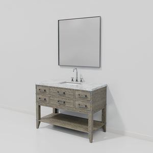 English Elm Grey Oak Single Bath Vanity with Carrara Marble Top, Chrome Faucet & 46" Mirror — 48"x22" elegance B2731S02111