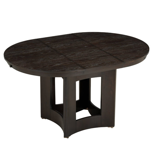 English Elm Topmax Farmhouse Round Pedestal Dining Table Extendable Leaf Rubberwood Compact Space Espresso N717P336673P