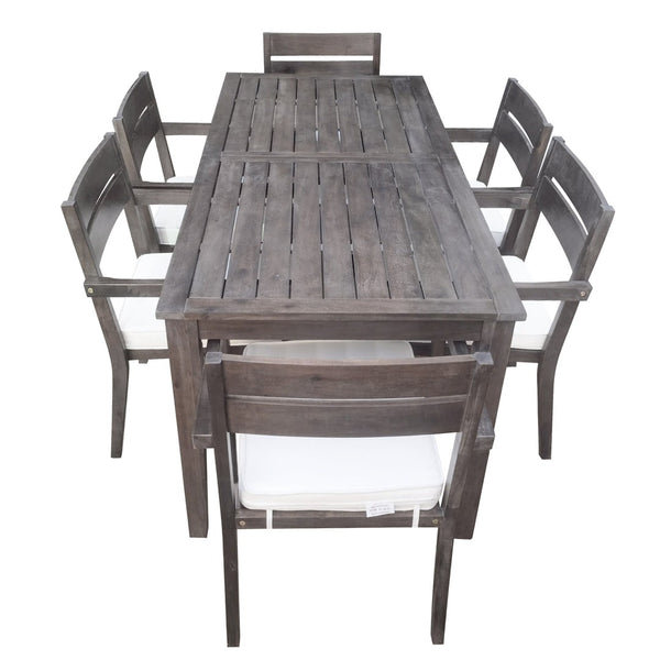 English Elm U_style Solid Acacia Wood Patio Dining Set Six Stackable Chairs Cushions Modern Outdoor Gray WY000459AAE