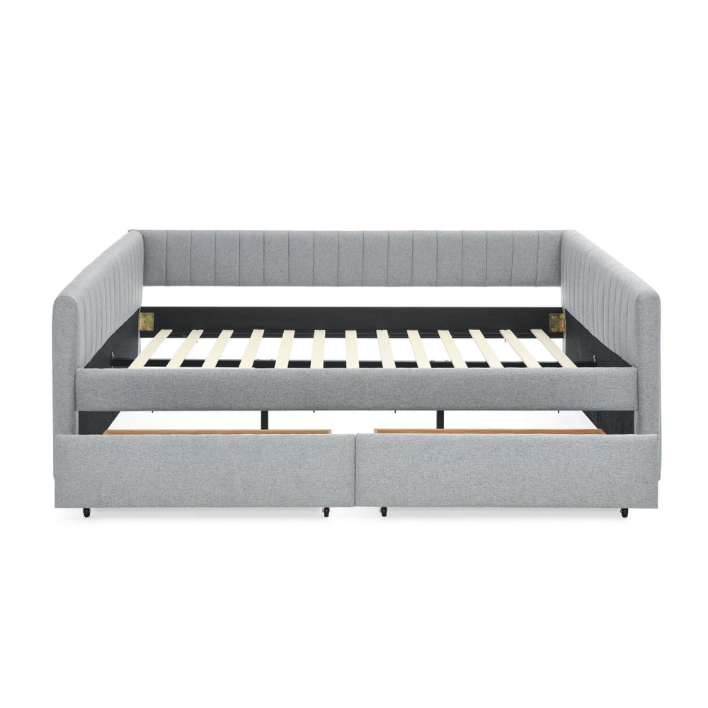 English Elm Queen Size Daybed With Trundle & Drawers – Stylish Grey Upholstered Sofa Bed For Guests & Storage W1413S00067-GIGA