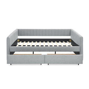 English Elm Queen Size Daybed With Trundle & Drawers – Stylish Grey Upholstered Sofa Bed For Guests & Storage W1413S00067-GIGA