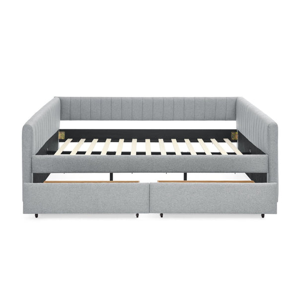 English Elm Queen Size Daybed With Trundle & Drawers – Stylish Grey Upholstered Sofa Bed For Guests & Storage W1413S00067-GIGA