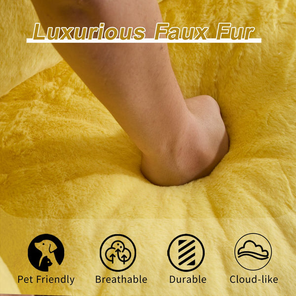 English Elm Giant Ultra Soft Fluffy Loveseat Bean Bag Sofa for Adults, Oversized Shredded Foam Couch with Pillows Yellow W3723P353896