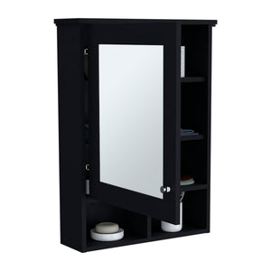 English Elm Vina Mirrored Medicine Cabinet 29" High with Three Concealed Shelves and Two Open Display Shelves Black 34.7 L x 23.3 W x 4.8 H B070P234359