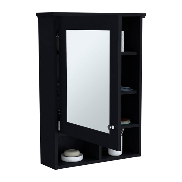 English Elm Vina Mirrored Medicine Cabinet 29" High with Three Concealed Shelves and Two Open Display Shelves Black 34.7 L x 23.3 W x 4.8 H B070P234359