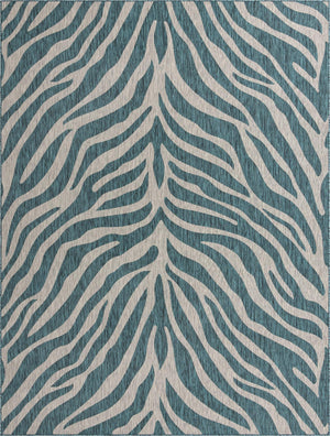 Unique Loom Outdoor Safari Tsavo Machine Made Animal Print Rug Teal, Ivory/Gray 9' 0" x 12' 0"