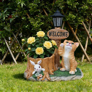 English Elm Cute Feline Resin Planter Statue for Garden Patio Balcony Whimsical Succulent Pot W5398P464245