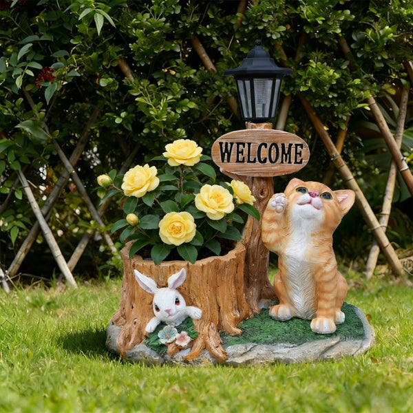 English Elm Cute Feline Resin Planter Statue for Garden Patio Balcony Whimsical Succulent Pot W5398P464245