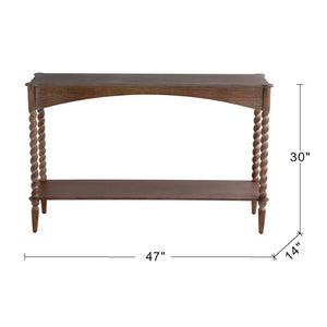 English Elm 47x22x18.5" Rustic Wood Coffee Table with Spiral Turned Legs and Open Storage Shelf W2078P460473