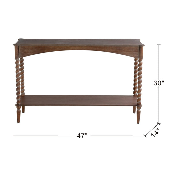English Elm 47x22x18.5" Rustic Wood Coffee Table with Spiral Turned Legs and Open Storage Shelf W2078P460473