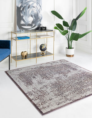 Unique Loom Aberdeen Stanhope Machine Made Border Rug Violet, Light Brown 5' 3" x 5' 3"