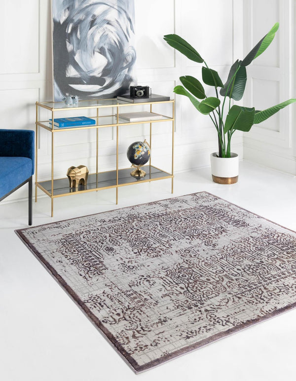 Unique Loom Aberdeen Stanhope Machine Made Border Rug Violet, Light Brown 5' 3" x 5' 3"