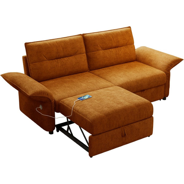 English Elm This Fleece Convertible Sleeper Sofa Unfolds Into a Full Bed for Guest Rooms Orange W3820S00039