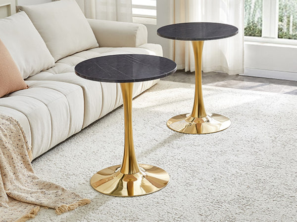 English Elm Round Faux Marble Tulip Dining Table Mid Century Pedestal Base for Compact Kitchens Gold,Grey W2920P395718