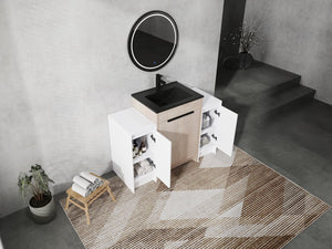 English Elm 48 Inch Freestanding Bathroom Vanity With Black Ceramic Sink, Soft-Close Doors & Ample Storage W999S00313