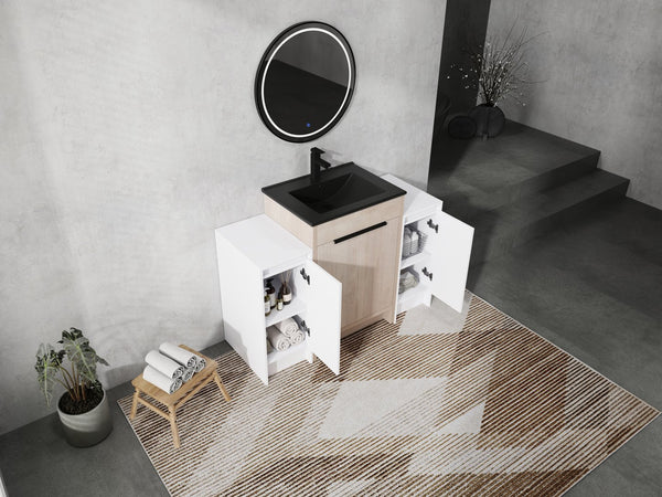 English Elm 48 Inch Freestanding Bathroom Vanity With Black Ceramic Sink, Soft-Close Doors & Ample Storage W999S00313