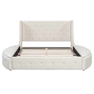 English Elm Upholstered Queen Platform Bed Velvet Wingback Storage Drawer with Side Stools LP100815AAA