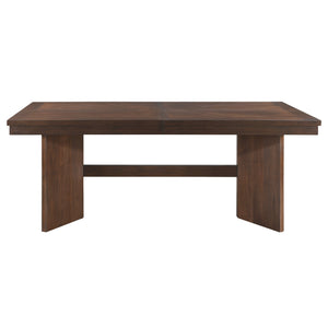 English Elm Walnut Modern Trestle Dining Table with Self-Storing 18" Leaf, 76–94" Extendable Rectangular Top, Rustic Veneer B011S01378