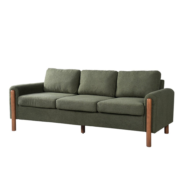 English Elm Christopher Knight Home® - 83.86" 3-Seater Sofa in Teddy Velvet with Curved Armrests & Solid Wood Legs, Plush Durable Comfort Green N765P331021N