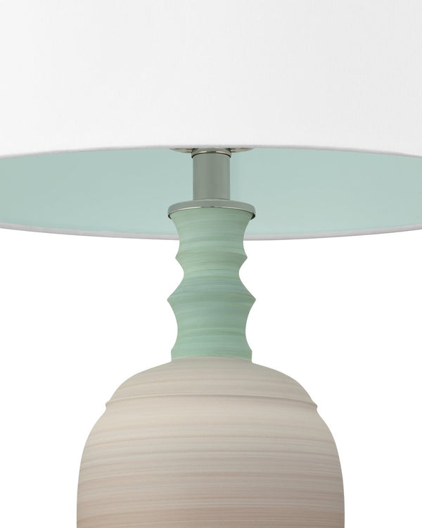 Currey & Company Happy 80's Retro Table Lamp With Earthy Brown & Pale Blue Striations, Unique Design & Crystal Finial Brown Porcelain ,Optic Crystal 6000-1024-currey-company