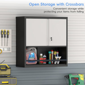 English Elm Metal Wall Mounted Steel Cabinet Lockable Doors Adjustable Shelves Kitchen Office Storage Black+Grey T3625P366860