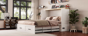 English Elm Queen Murphy Cabinet Bed Rustic Grey Farmhouse Style with Charging Station Storage W5271S00002