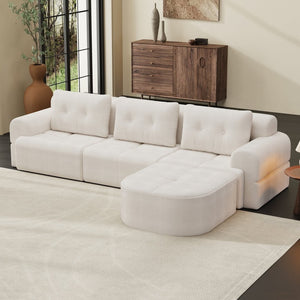 English Elm Modular Sectional Sofa with Chaise Full Foam Build Woven Fabric for Living Room Beige White W2379S00005