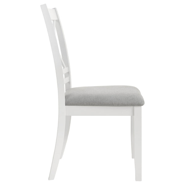 English Elm Evanston Farmhouse X-back Dining Chairs White Hardwood Set with Gray Upholstered Seats B062P441454