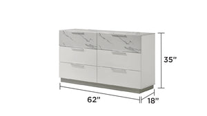 English Elm Mist Dresser White – Two-Tone High-Gloss Marble-Look & Lacquer Finish, 6 Spacious Drawers, Velvet-Lined Top (Contemporary Luxury) B009P309326