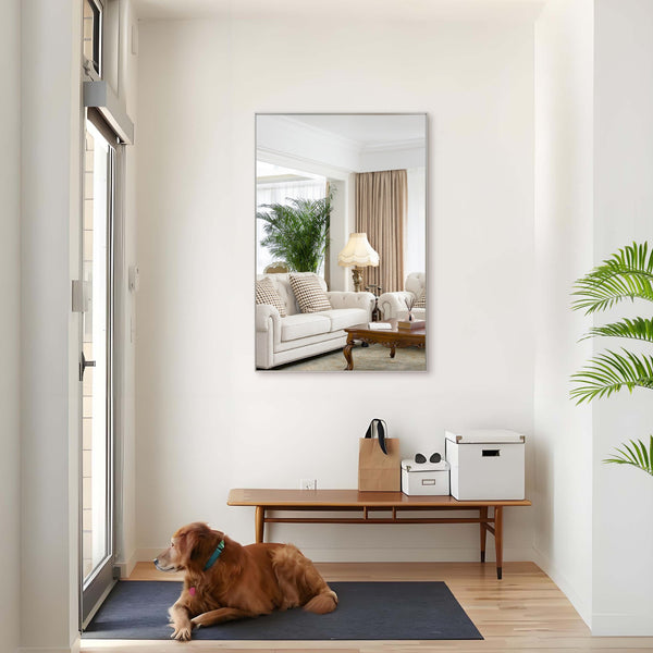 English Elm 48x32 Oversized Modern Rectangle Mirror with Silver Aluminum Frame Removable Tray Vertical/Horizontal W708P297399