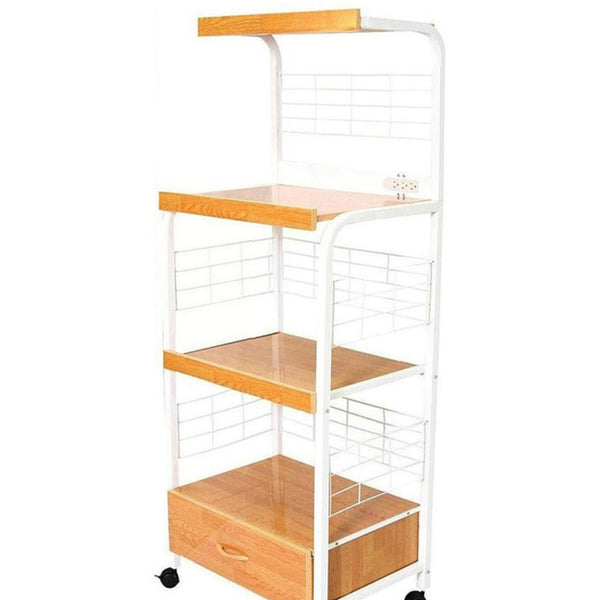 English Elm 59.5" 3-Tier Microwave Kitchen Cart with Drawer & Outlet, Mobile Storage Shelves, 70 lb Capacity B072P222424