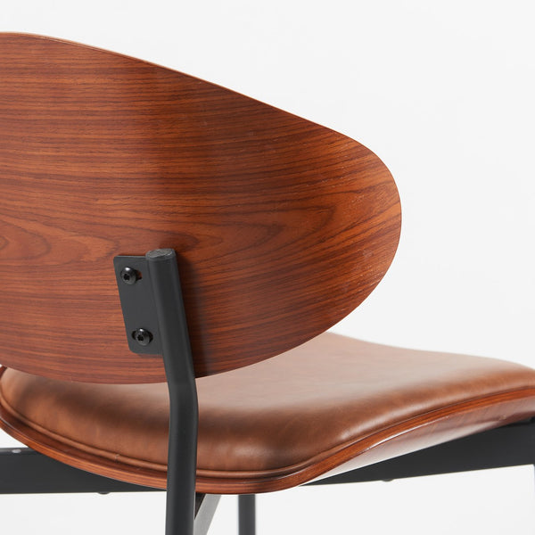 English Elm Mid-Century Modern Dining Chairs Set Of 2 – Chic Italian Bentwood With Luxe Pu Leather & Metal Legs N842P290053D