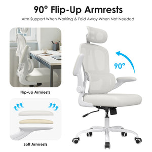 English Elm Ergonomic Mesh High Back Desk Chair with Lumbar Support Flip up Arms and Headrest Beige,White T3623P434269