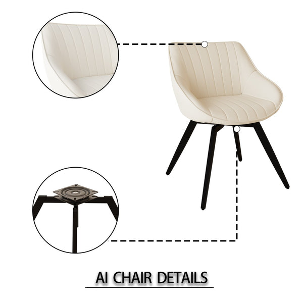 English Elm 63" Cream Mdf Dining Table and Six Beige Pu Chair Set with Sculpted Legs W2189S00848