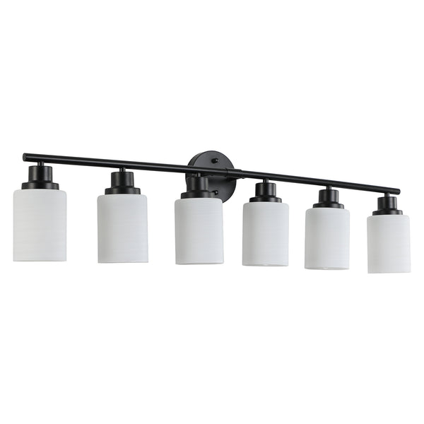 English Elm 39" Modern 6-Light Vanity Wall Sconce With Frosted White Glass & Black Iron Frame For Stylish Lighting W2312P374807